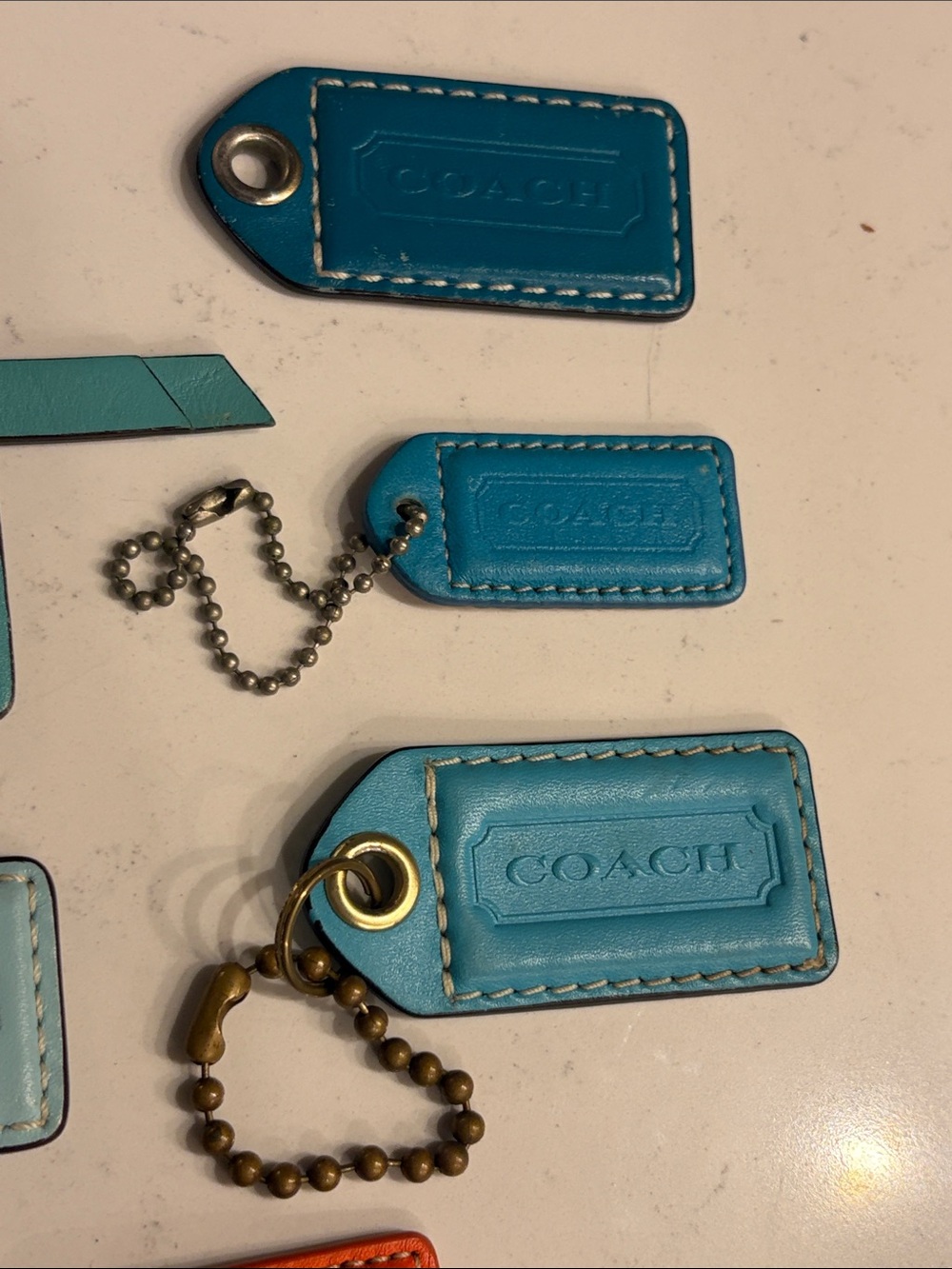Vintage Y2K Coach Leather Key Tag Lot of 7 - Turquoise, Teal & Orange - Picture 3 of 4
